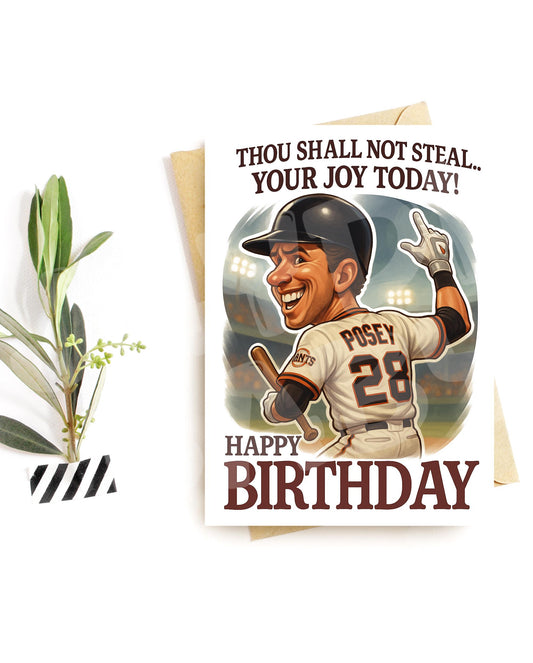 Funny Baseball Birthday Card – Thou Shall Not Steal Parody – Baseball Fan Gift