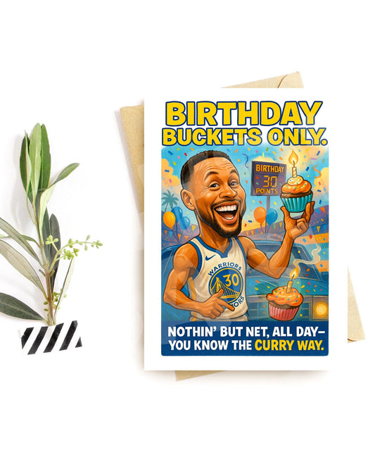 Funny Basketball Birthday Card – Printed Card with Cupcakes and Swag – Sports Fan Gift for Him – All Net Party Vibes