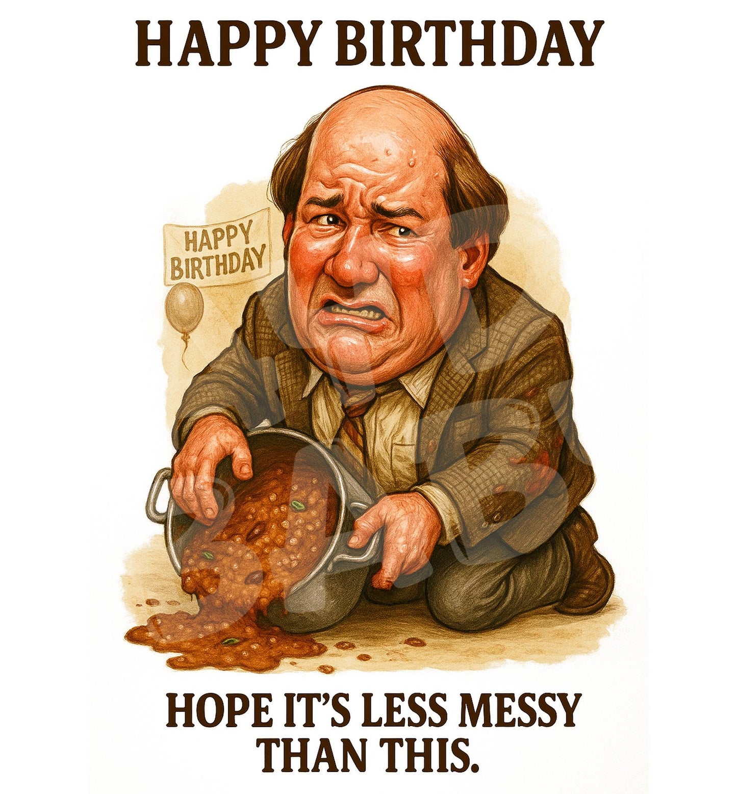 Funny Birthday Card – Kevin-Inspired Chili Spill Parody – Sarcastic Office Greeting for Coworker or Friend