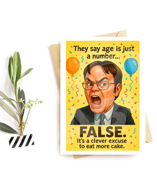 Funny Birthday Card for Him or Her – Cake Excuse Birthday Humor – Hilarious Printed Card with Yelling Face – Sarcastic Age Joke