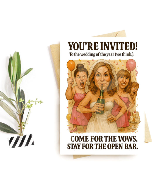 Funny Wedding Invite Card – You’re Invited to the Chaos – Open Bar Humor for Guests
