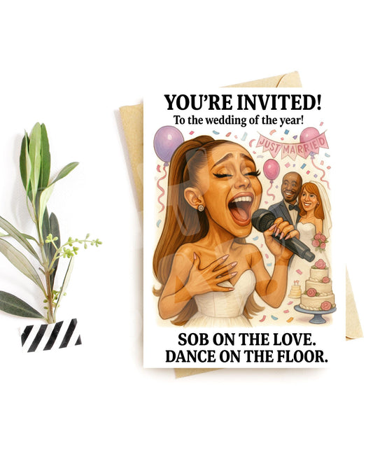 Funny Wedding Invitation Card – Dramatic Singer Parody – Dance Floor Ready Design