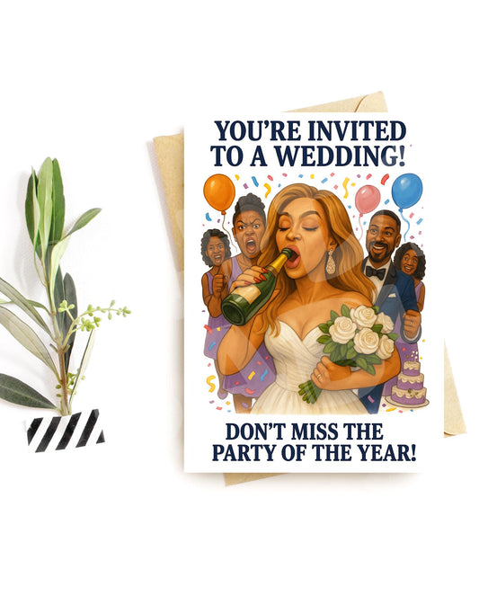 Funny Wedding Party Invite – Champagne Bride Chaos – Hilarious Celebration Card