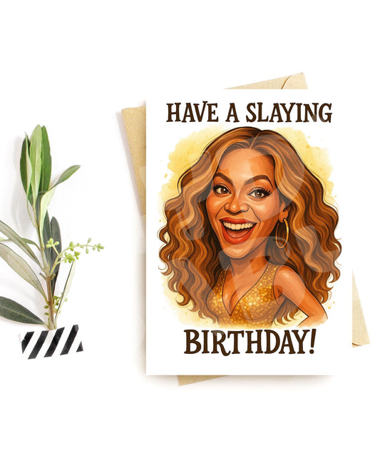 Slaying Birthday Card for Her – Funny Diva Birthday – Glam & Fierce Parody Design