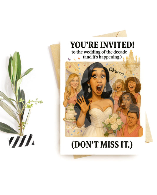 Funny Wedding Invitation Card – Bride Squad Chaos – Over-the-Top Party Invite