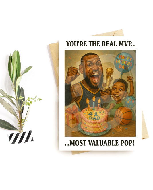 Funny Father’s Day Card – MVP Dad Gift – Most Valuable Pop – Basketball Dad Card for Him or Stepdad