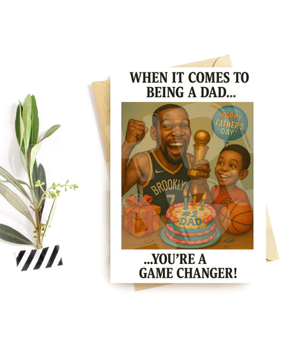 Funny Father’s Day Card – Game Changer Dad Gift – Basketball Dad Card for Husband, Stepdad or Father Figure