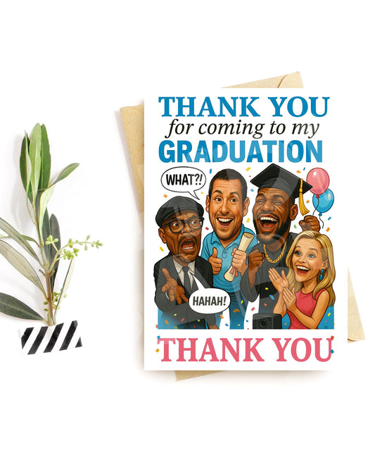 Funny Graduation Thank You Card – Bold Celebrity Crowd Scene, Party Style Thank You for Guests