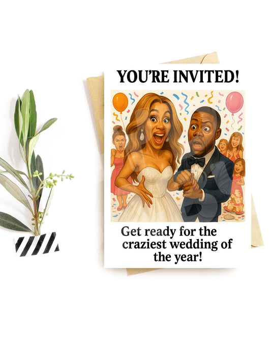 Wild Wedding Invitation Card – Funny Bride & Groom Chaos – You’re Invited to the Craziest Wedding of the Year