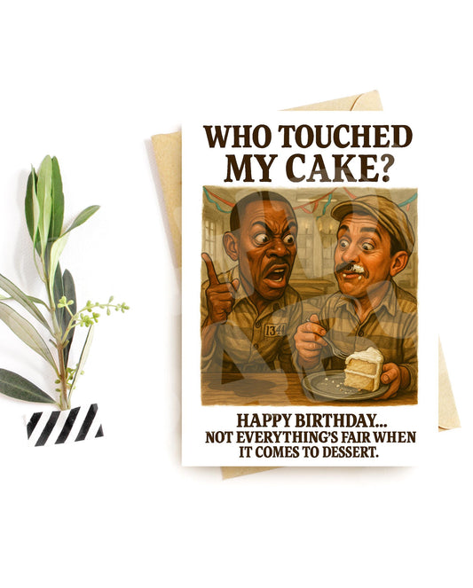 Funny Birthday Card for Him – Prison Cake Fight Card – Parody Dessert Humor – Sarcastic Jail Party Card – Hilarious Card for Men