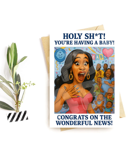 Funny Pregnancy Card – Holy Sh*t You're Pregnant – Shocked Reaction Card – Baby Announcement Humor – Over-the-Top Congrats Gift