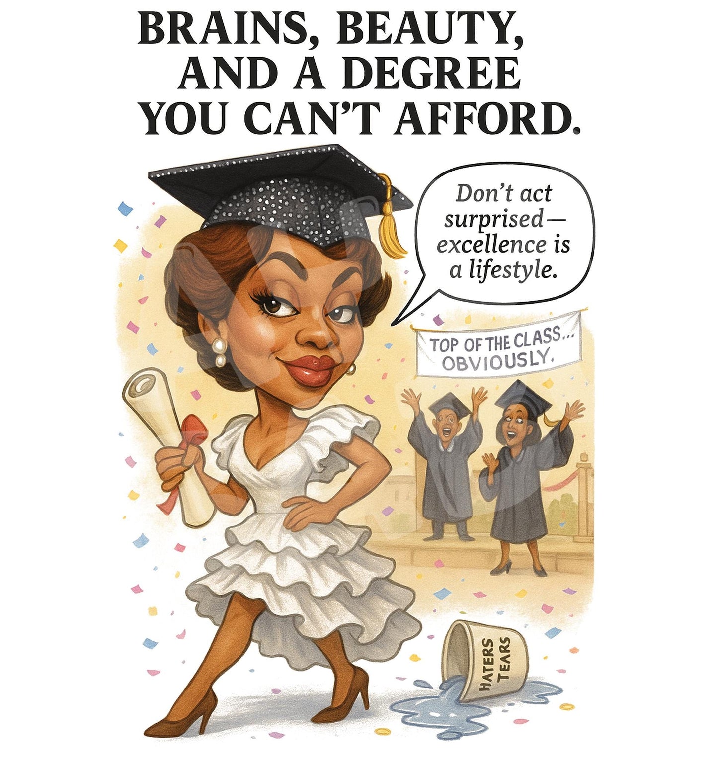 Funny Graduation Card – Brains Beauty Degree You Can’t Afford – Black Excellence Grad Gift – Bold Card for College or High School Grad