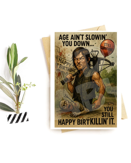 Funny Zombie Birthday Card for Him – Apocalypse Survival Age Joke – Parody Greeting Card for Horror Fans