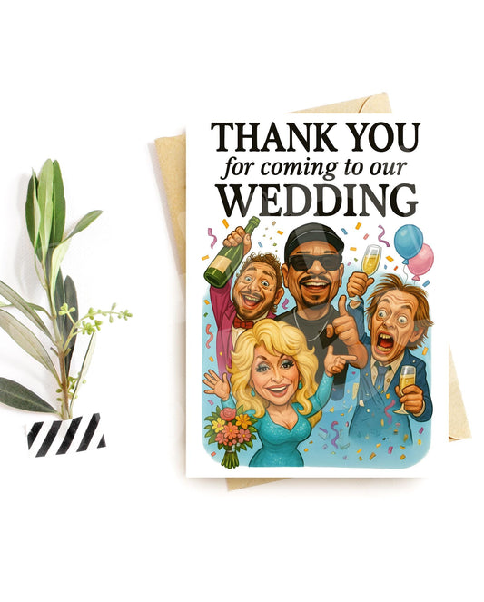Thank You Wedding Card – Funny Celebrity Party Thank You Note, Hilarious Wedding Guest Appreciation Card, Reception Humor