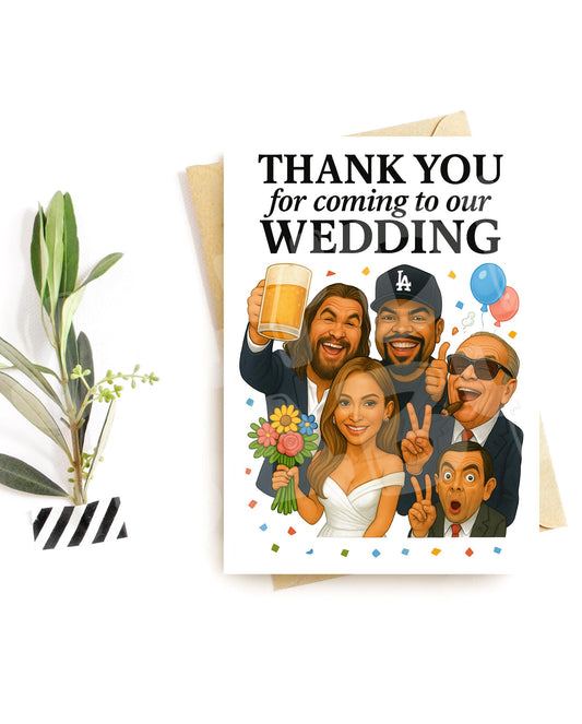 Thank You Wedding Card – Funny Celebrity Guest Parody, Hilarious Reception Thank You Card, Wedding Party Humor for Guests