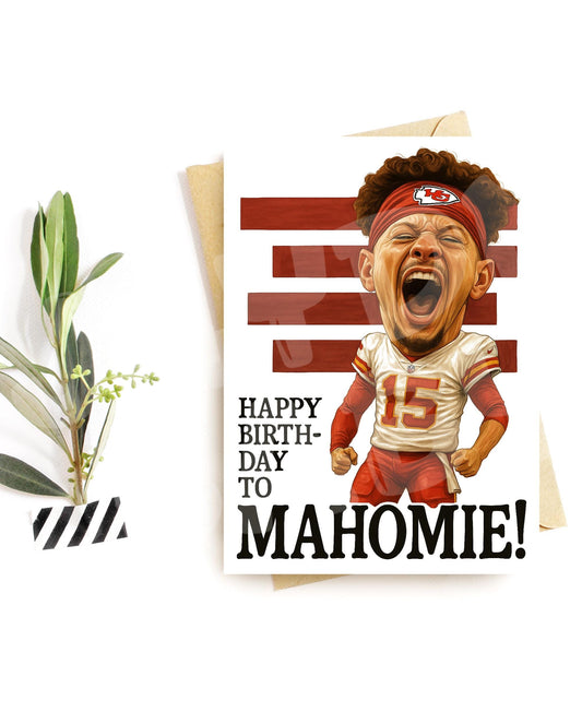 Funny “Happy Birthday to Mahomie” Card – Football-Inspired Parody – Hilarious Caricature Greeting for Sports Fans