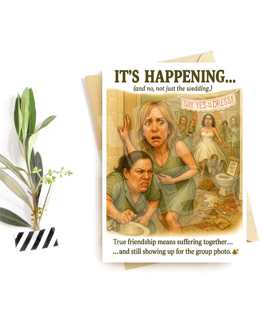 Funny Bridesmaid Card – Hilarious Group Bathroom Scene – Friendship Wedding Card for Her