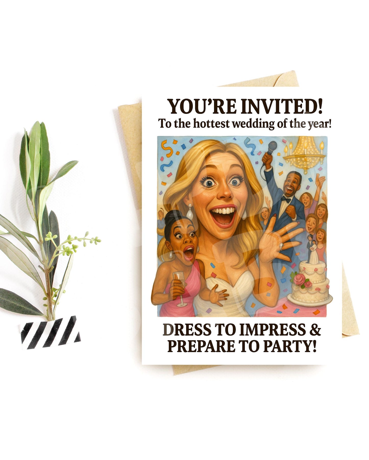 Funny Wedding Invitation Card – Hilarious Party Scene – Over-the-Top Celebration