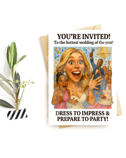 Funny Wedding Invitation Card – Hilarious Party Scene – Over-the-Top Celebration