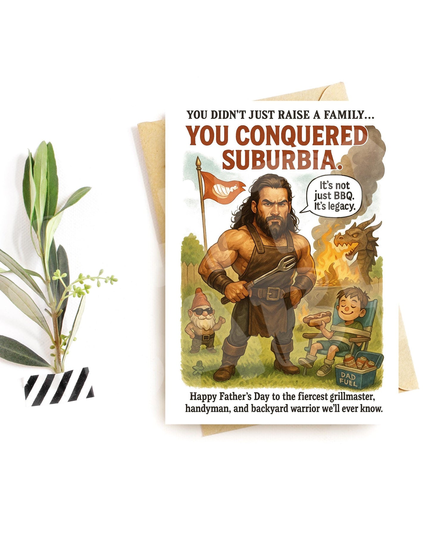 Funny Father’s Day Card – BBQ Dad Card – Backyard Grillmaster Gift for Husband, Stepdad or Handy Dad