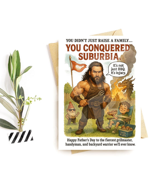 Funny Father’s Day Card – BBQ Dad Card – Backyard Grillmaster Gift for Husband, Stepdad or Handy Dad