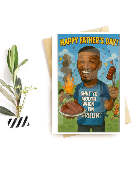 Grillin’ Dad Card – Funny Father’s Day Card for Him, Backyard BBQ Humor Card, Hilarious Grill Master Parody