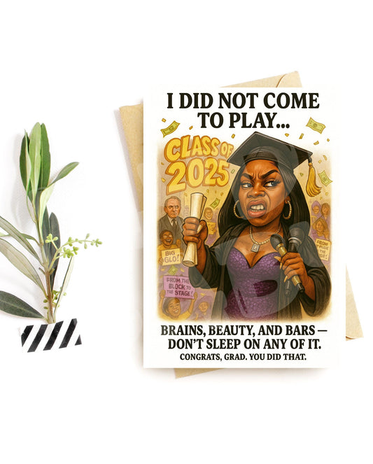 Funny Graduation Card 2025 – Brains Beauty Bars Grad Card, Bold Celebration for Her, Class of 2025 Gift Idea
