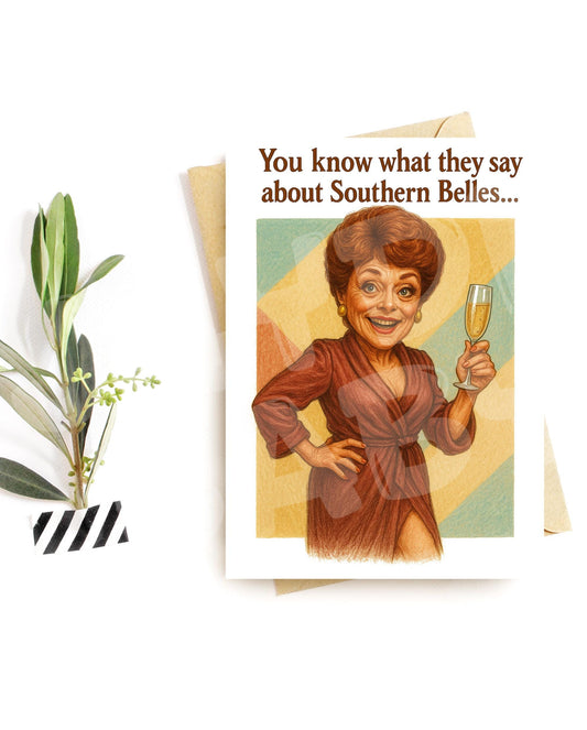 Funny Southern Belle Card – Retro Sass Birthday Card for Her, Champagne Humor