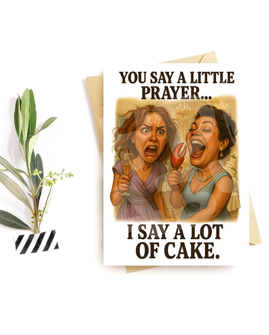 Funny Birthday Card for Her – Cake and Chaos Wedding Card – Parody Bridesmaid Meltdown – 90s Party Humor – Hilarious Card for Women