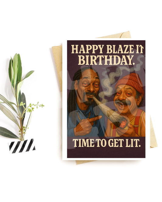 Funny Birthday Card for Him – Blaze It Party Card – Weed Humor Greeting – Parody Stoner Design – Hilarious 420 Birthday Vibes
