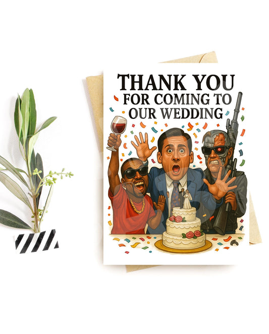 Funny Wedding Thank You Card – Chaotic Group Card – Wedding Guests Gone Wild – Hilarious Party Scene – Sarcastic Reception Humor
