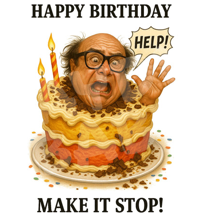 Funny Birthday Card – Screaming Cake Chaos – Hilarious Over-the-Top Humor – Sarcastic Aging Joke – Meltdown Celebration Card