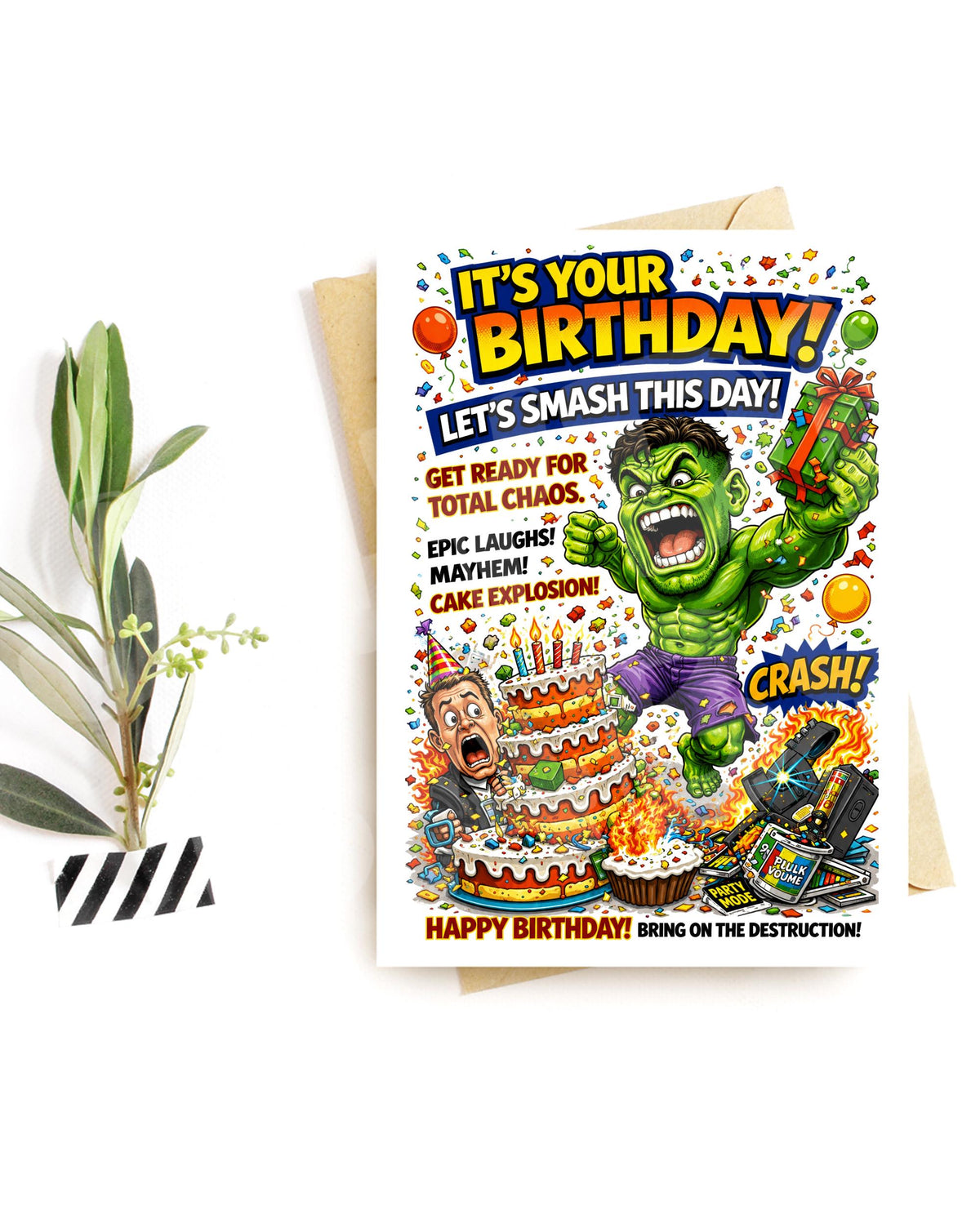 Funny Birthday Card for Him – Chaotic Adult Humor, Epic Smash Party Greeting