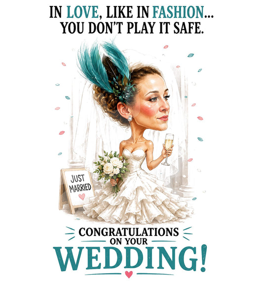 Funny Wedding Card for Bride - Stylish Newlywed Congratulations - back