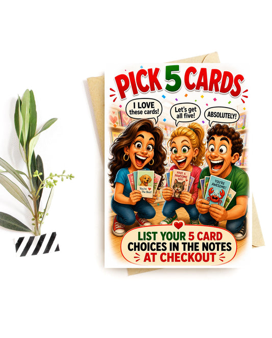 Funny Greeting Card Bundle – Pick 5 Cards – Mix & Match Birthday, Love, Holiday, and More – Jaydn Baby LLC