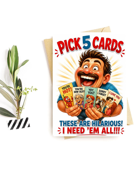 Funny Greeting Card Bundle – Pick 5 Cards – Mix & Match Birthday, Love, Holiday, and More – Jaydn Baby LLC