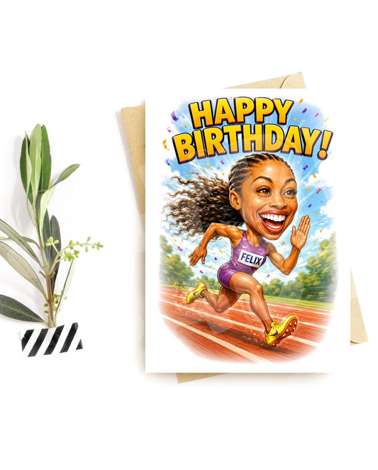 Funny Runner Birthday Card – Track and Field Athlete Gift for Her