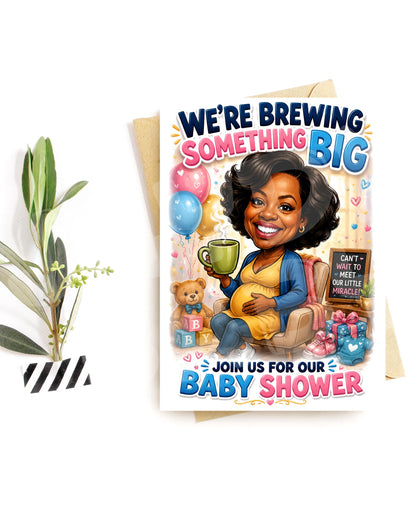 Funny Baby Shower Invitation – Brewing Something Big, Coffee Theme for Mom to Be