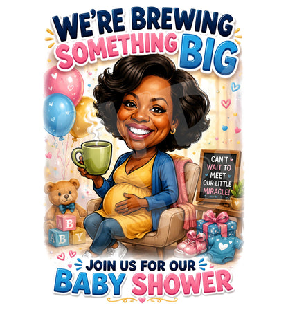 Funny Baby Shower Invitation – Brewing Something Big, Coffee Theme for Mom to Be