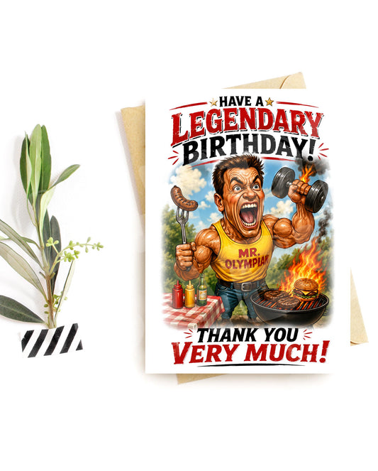 Funny Bodybuilder Birthday Card – Gym Humor Gift for Weightlifter, Husband or Dad