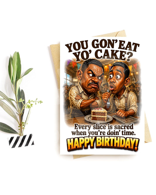 Funny Prison Birthday Card for Him – Cake Humor, Sarcastic Gag Gift for Friend