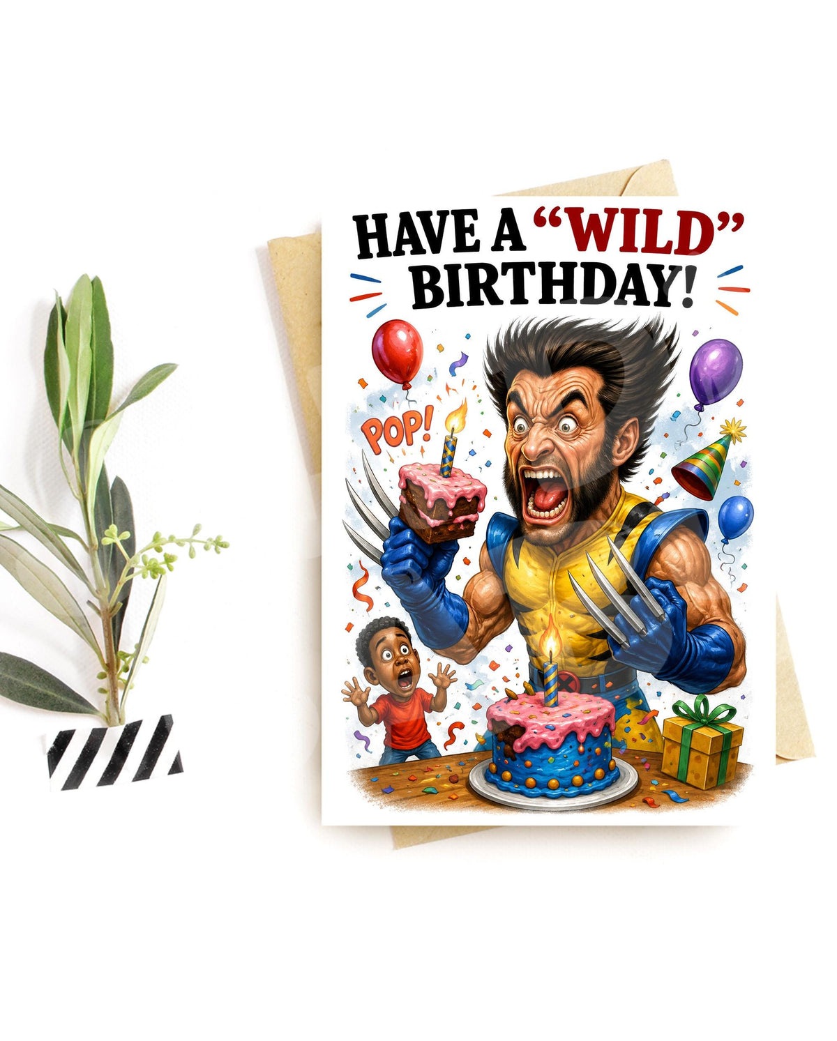Have a Wild Birthday Superhero Card - comic book caricature