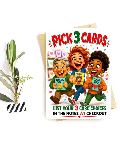 Mix and Match Greeting Card Set – Pick Any 3 Funny Cards | Printed Card Bundle by Jaydn Baby LLC