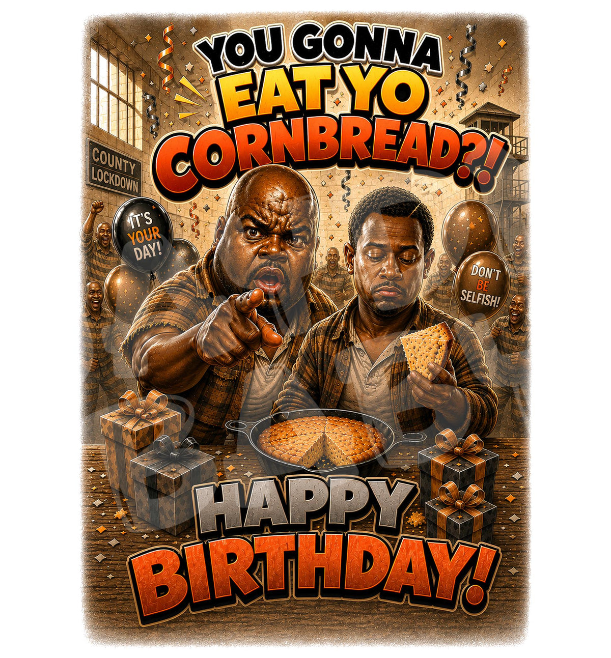 Funny Prison Birthday Card - Cornbread Joke - back