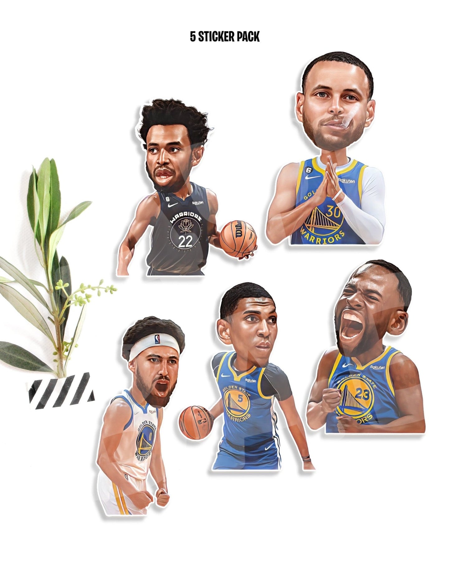 5 GS Warriors Basketball Stickers Pack WATERPROOF - Jaydn Baby