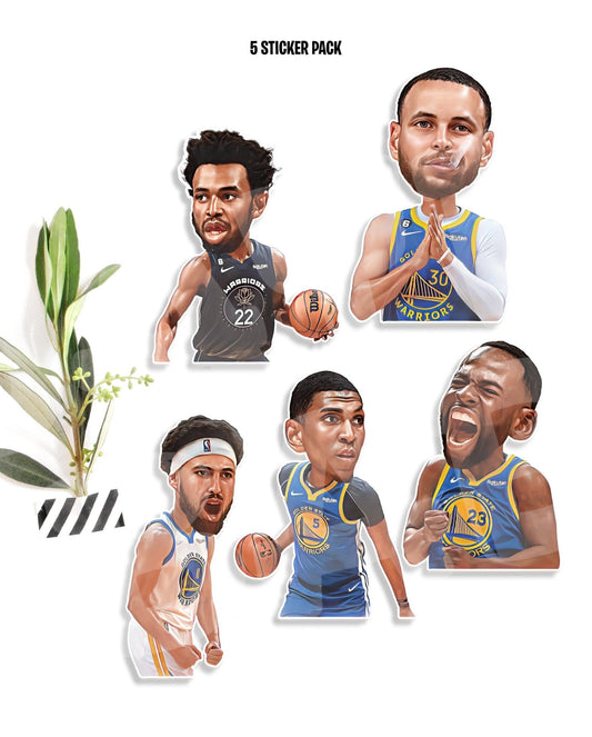 5 GS Warriors Basketball Stickers Pack WATERPROOF - Jaydn Baby